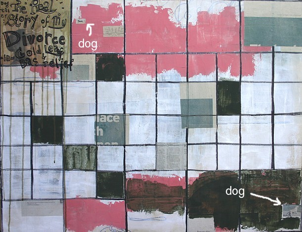 Dogeater, 28 x 36, acrylic, various pens & markers, mixed media, and collage on panel
